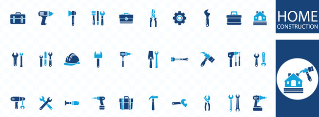 Construction set of web icons instyle. Building and construction icons for web and mobile app. Home repair, crane, building, tools, land, excavator, contractor, builders. Vector