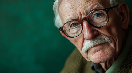 Close up portrait of senior man with moustaches. 