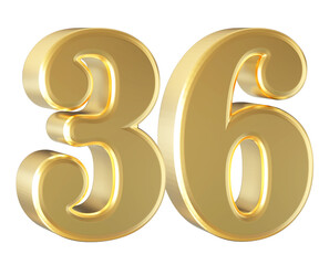 Gold 3D Number 36