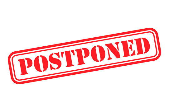 Postponed stamp symbol, label sticker sign button, text banner vector illustration