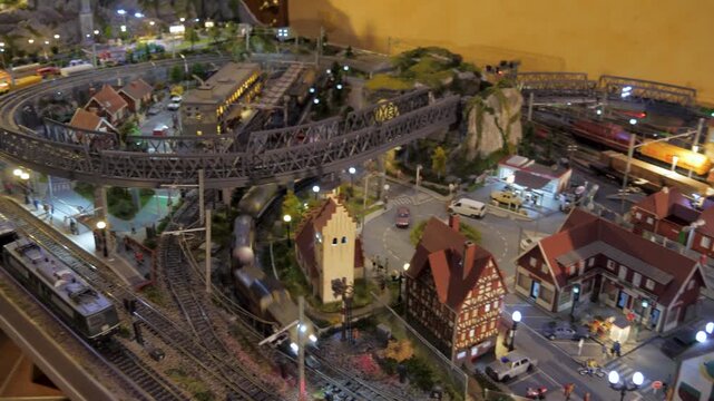 miniature model train railway table slow motion 4k