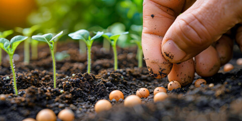 Hand Planting Seeds in Freshly Tilled Soil
