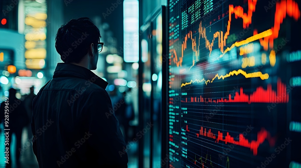 Poster real time market ticker displaying live financial data charts and information for business investmen