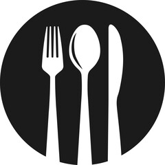 Tableware icon. Silhouette style. Spoon, knife and fork.
