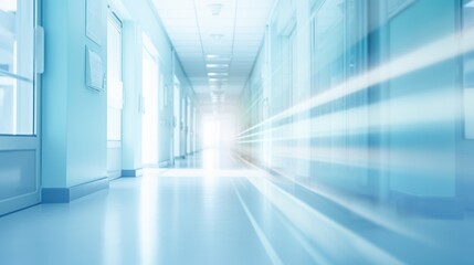 blurred hospital corridor with blue color tones 