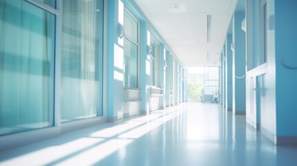 Fototapeta premium blurred hospital corridor with blue color tones 