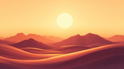 The sun shining over a mountain range in a desert landscape