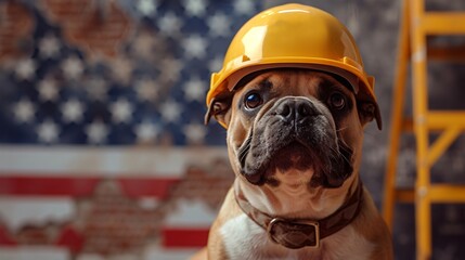 labor day concept with dog in helmet
