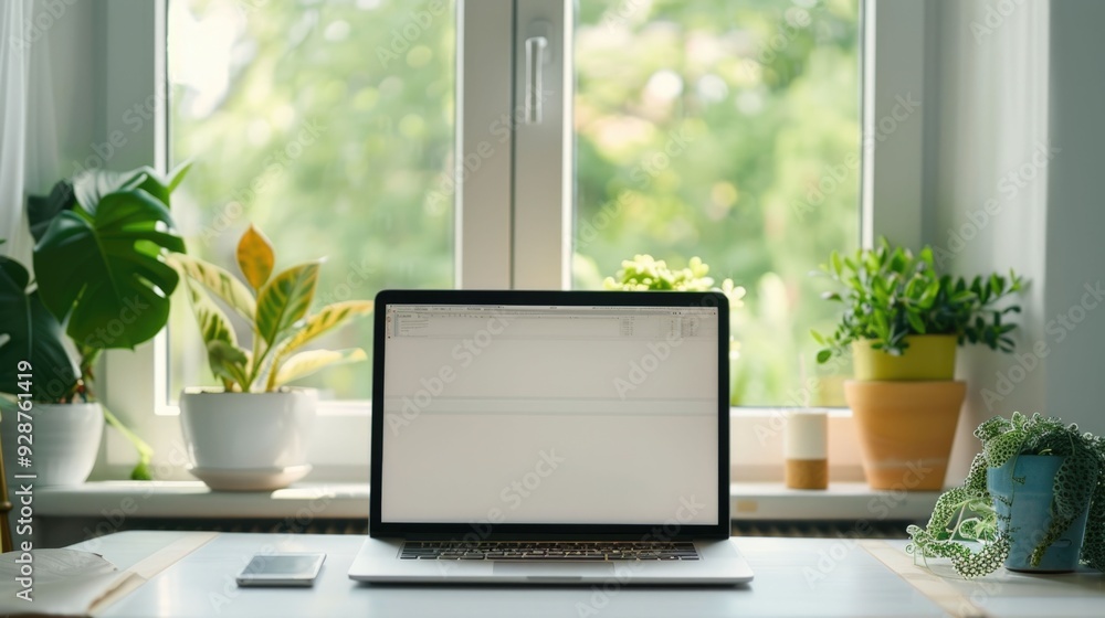 Poster cozy and peaceful remote work lifestyle setting with a minimalist and functional workspace in a deep