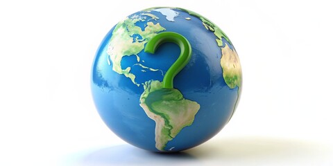 Fototapeta premium The World's Biggest Question, 3D Render, Globe, Question Mark, Earth Day , Environmental Issues , Sustainability