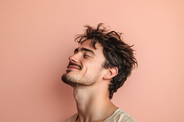 Fototapeta premium A close up of a man's face with his eyes closed