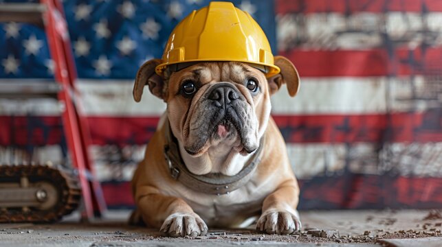 labor day concept with dog and flag