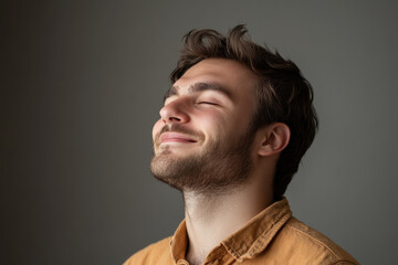 Obraz premium A close up of a man's face with his eyes closed