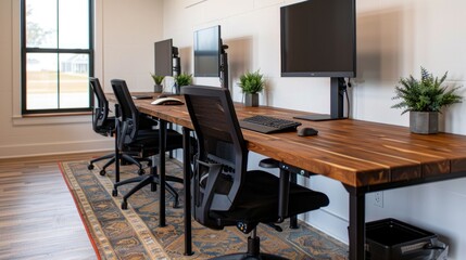 Ergonomically Designed Standing Desks for a Healthy and Productive Work Environment  Modern Sleek and Adjustable Workstations Promoting Employee Wellness and Boosting Workplace Productivity
