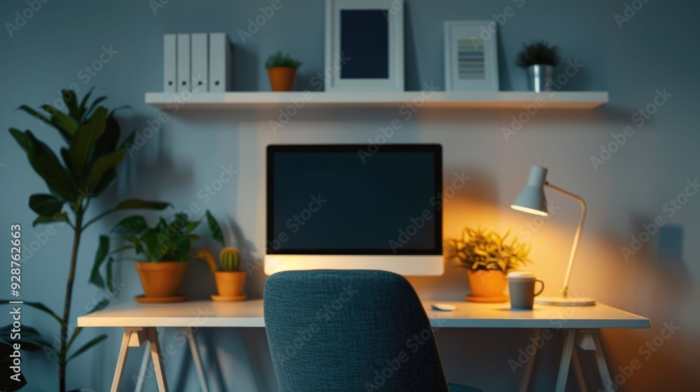Poster cozy and inviting office corner with soft lighting and depth of field minimalist and stylish workspa