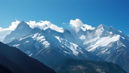 The spectacular mountains complement each other with the clear blue sky, showing the charm of nature.