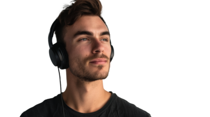PNG Image of A handsome man wearing a headphone