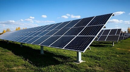 An expansive array of solar panels installed on a rooftop efficiently harnessing the power of the sun to generate clean renewable energy under a clear bright blue sky