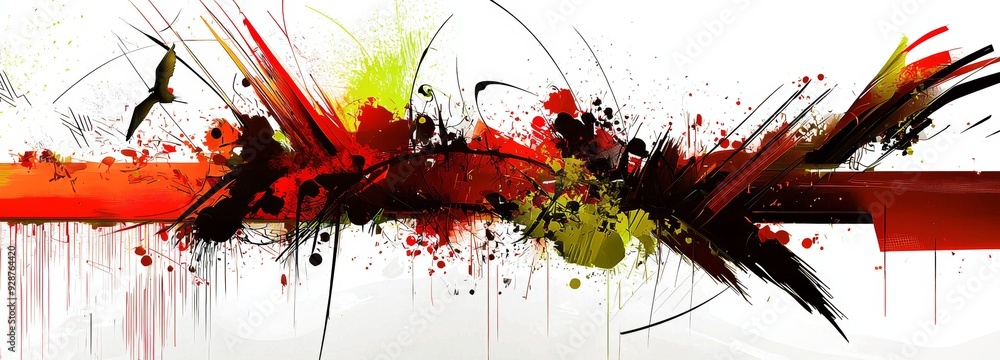Poster illustration showing a multicolored abstract background with different shapes and colors representin