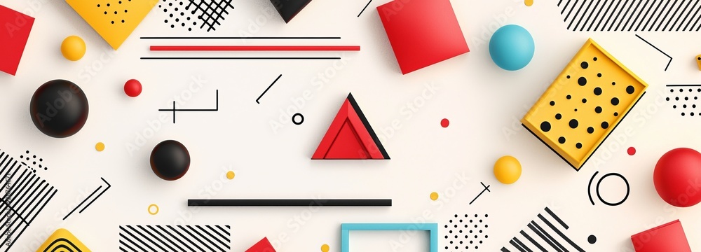 Poster various shapes and colors representing various sizes form bright ornaments on a multicolored abstrac