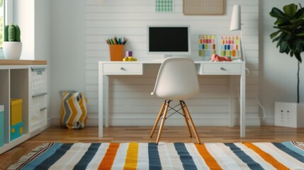 Cozy and Organized Home Office Space with Children Enjoying a Playful Imaginative Setting Amidst the Work Environment