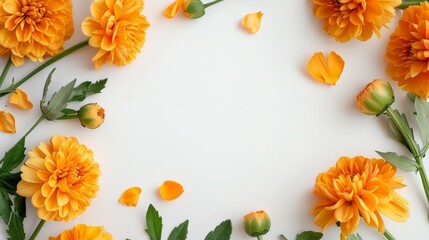 A white background with a frame of orange flowers