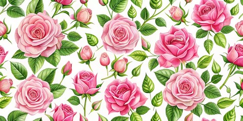 Watercolor Pink Rose Seamless Pattern, Watercolor, Flower, Floral, Botanical, Rose, Pattern