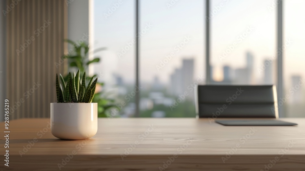Poster beautifully designed modern office interior with sleek and sophisticated furniture pieces in a soft 