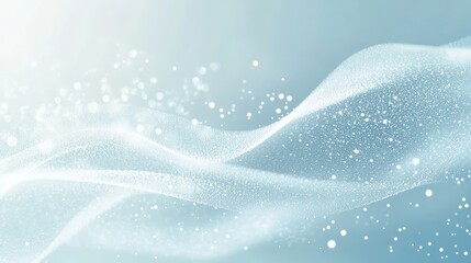 A soft, ethereal background with flowing waves and sparkling particles.