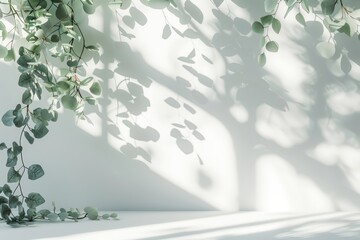 Sunlight casts shadows on a white wall