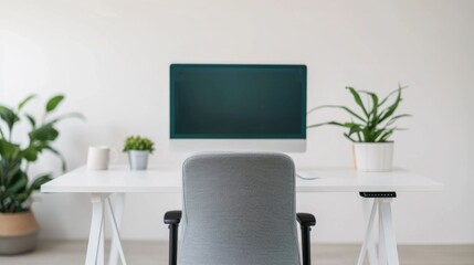 Ergonomic and Modern Workspace with Deep Depth of Field Desk Setup and Comfortable Stylish Chair for Productivity and Creativity