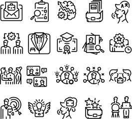 Job interview line black icons set. Signs for web page, mobile app, button, logo