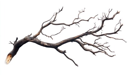 A Single Bare Branch of a Tree on a White Background