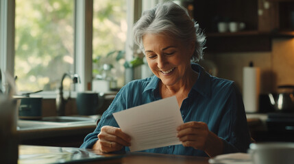 Woman reading letter. 
