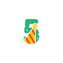 5 Years Anniversary Number Fun Design Vector Template Illustration