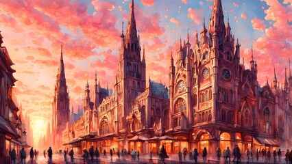 Fototapeta premium an architecturally intricate building watercolor style