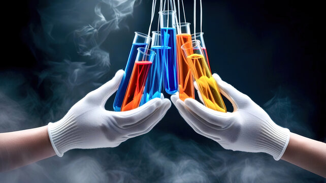 Test tubes in the hands of a magician
