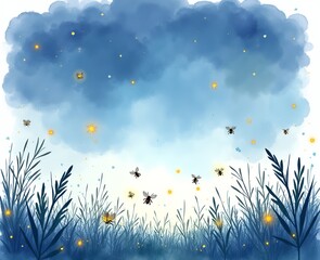 Magical Fireflies Watercolor Illustration: Perfect for Nature, Fantasy, and Children's Designs