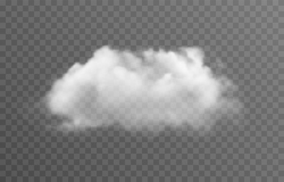 Vector realistic cloud, smoke or fog on isolated transparent background. Cloud png. Cloud, smoke, fog png.