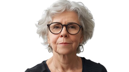 Fototapeta premium A woman wearing glasses and a black shirt, sitting or standing in various settings