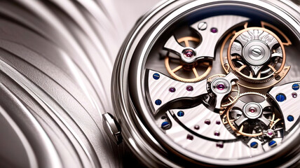 Mechanical clock inside macro photo