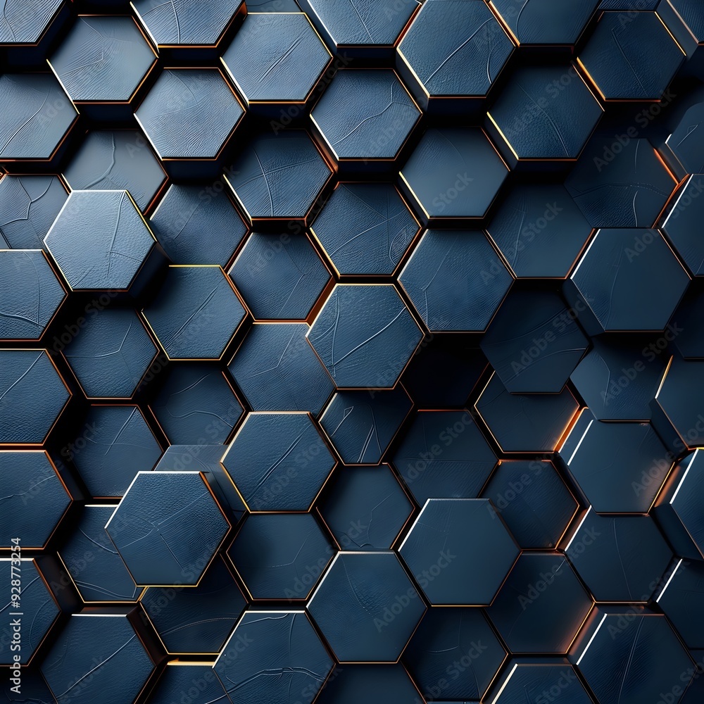 Poster abstract background with a pattern of dark blue and gold hexagons.