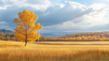 Fototapeta premium Picturesque landscape of Golden Autumn. Ideal for Photoshop, computer desktop wallpaper, event banners, photo studios and fall themed decorations. 