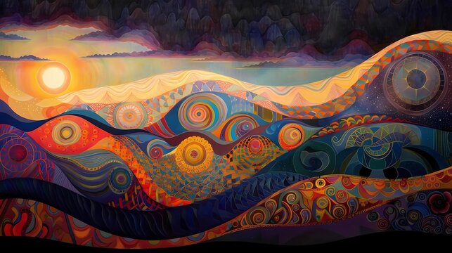 landscape in patchwork technique 
