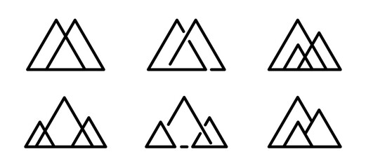Minimalist mountain icons set with triangular peaks