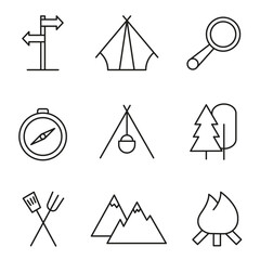 Camping and outdoor adventure icons set