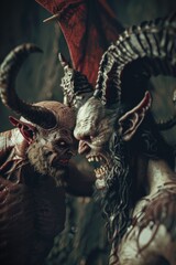 A close-up view of a demon's face with visible horns, suitable for dark fantasy or horror themes