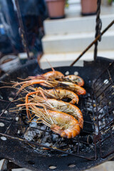 River prawn shrimp grilled on fire