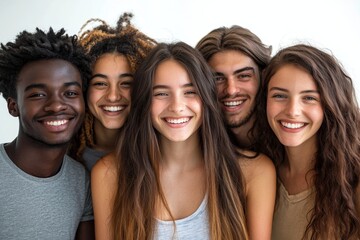 Fototapeta premium Cheerful group of friends over white background, Generative AI