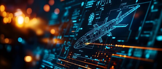Obraz premium Blueprint of a futuristic aerospace vehicle, meticulously showcasing the engineering behind propulsion systems and aerodynamics